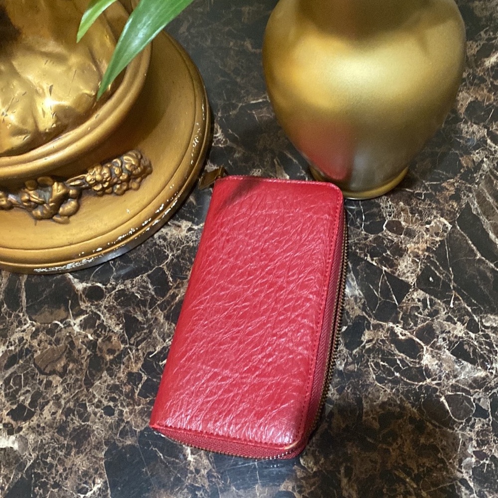 Large leather wallet burgundy color - Picture 5 of 14
